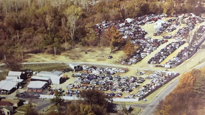 Aerial view of Warford Auto Parts, a used auto parts store and salvage yard in Memphis